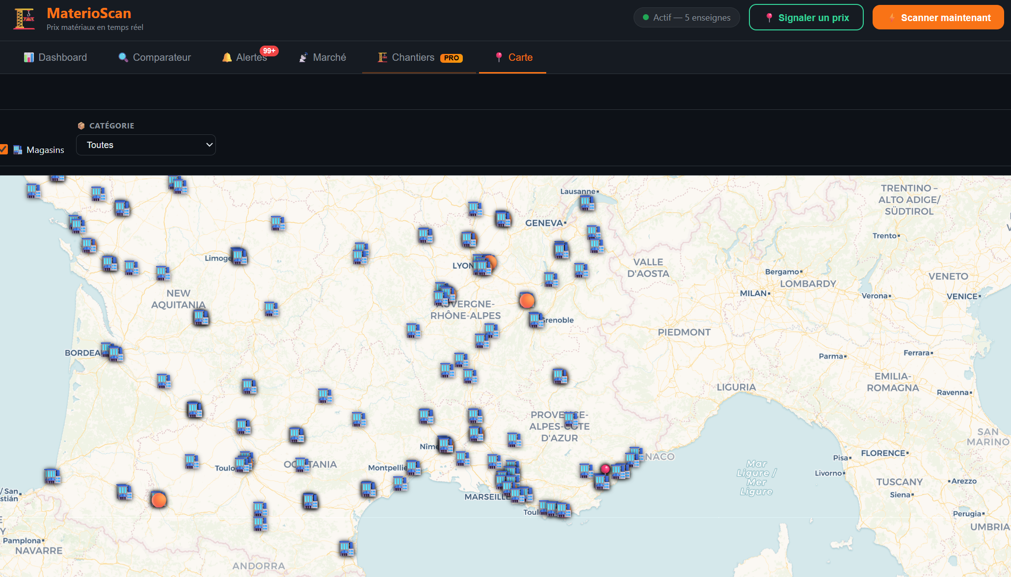 Carte des prix France